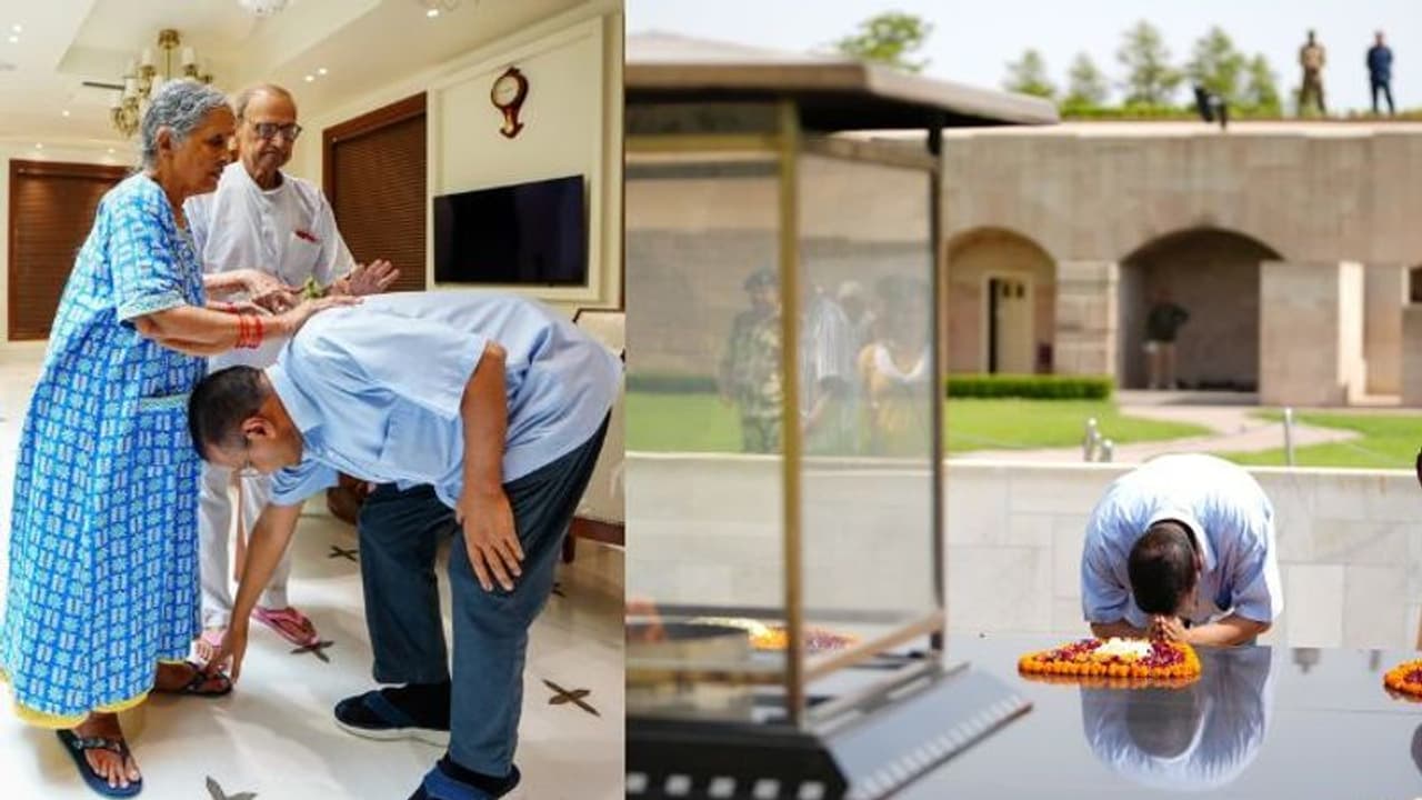 ತಂದೆ ತಾಯಿ ಆಶೀರ್ವಾದ ಪಡೆದು, ಗಾಂಧಿ ಸಮಾಧಿಗೆ ನಮನ ಸಲ್ಲಿಸಿ ತಿಹಾರ್ ಜೈಲಿಗೆ ಹಿಂದಿರುಗಿದ ಅರವಿಂದ್ ಕೇಜ್ರಿವಾಲ್