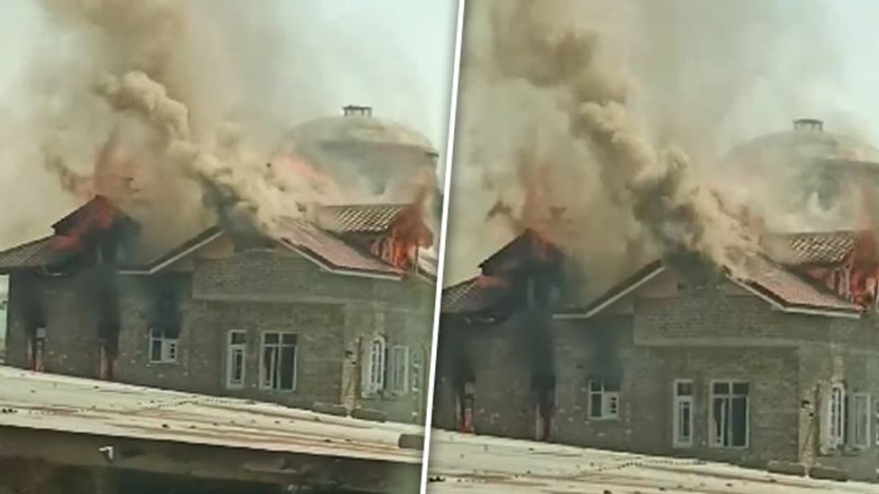Pulwama Encounter: House from where terrorists were firing at forces catches fire [WATCH]