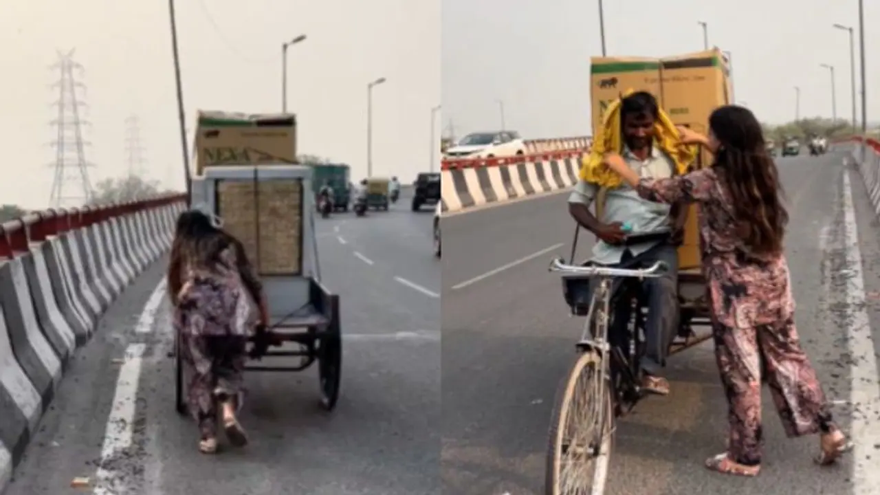  WATCH! Woman helps rickshaw driver with heavy load on bridge, internet reacts to heartwarming gesture