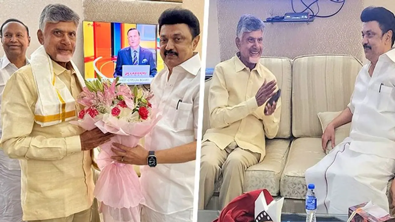 Chandrababu Naidu, MK Stalin meet at Delhi airport after INDIA bloc, NDA meetings; See PHOTOS