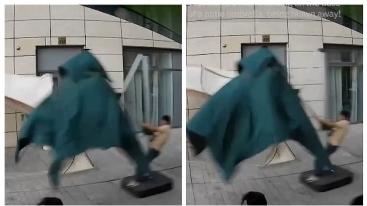 'കണ്ടതില്‍ വച്ച് ഏറ്റവും വലിയ കടല്‍ക്കൊള്ളക്കാരന്‍'; അതിശക്തമായ കാറ്റില്‍ പറന്ന് പോകുന്നയാളുടെ വീഡിയോ വൈറല്‍ 