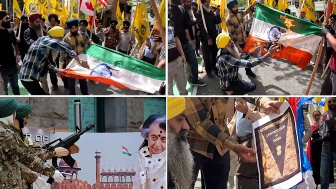 Pro Khalistan Canadians glorify Indira Gandhi assassination; wield sword, burn Indian flag in Vancouver |WATCH Pro Khalistan Canadians glorify Indira Gandhi assassination; wield sword, burn Indian flag in Vancouver |WATCH