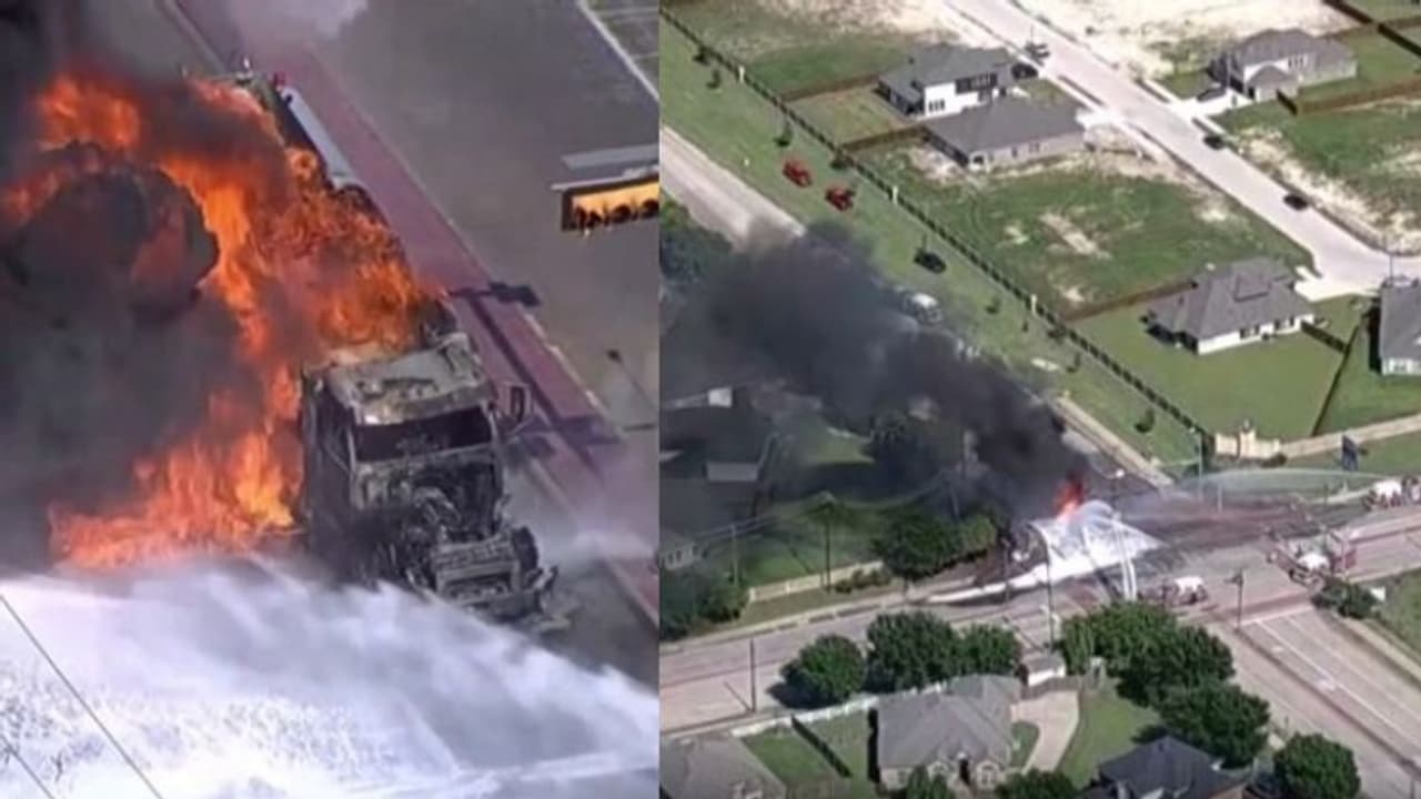 ജനവാസ മേഖലയിലെ നാലുംകൂടിയ ജംഗ്ഷനിൽ കത്തിയമർന്ന് ഇന്ധന ടാങ്കർ 