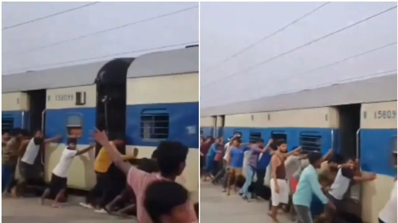 Viral Video: Bihar's Collective Unity Shines in Train Coach Rescue Effort [WATCH]
