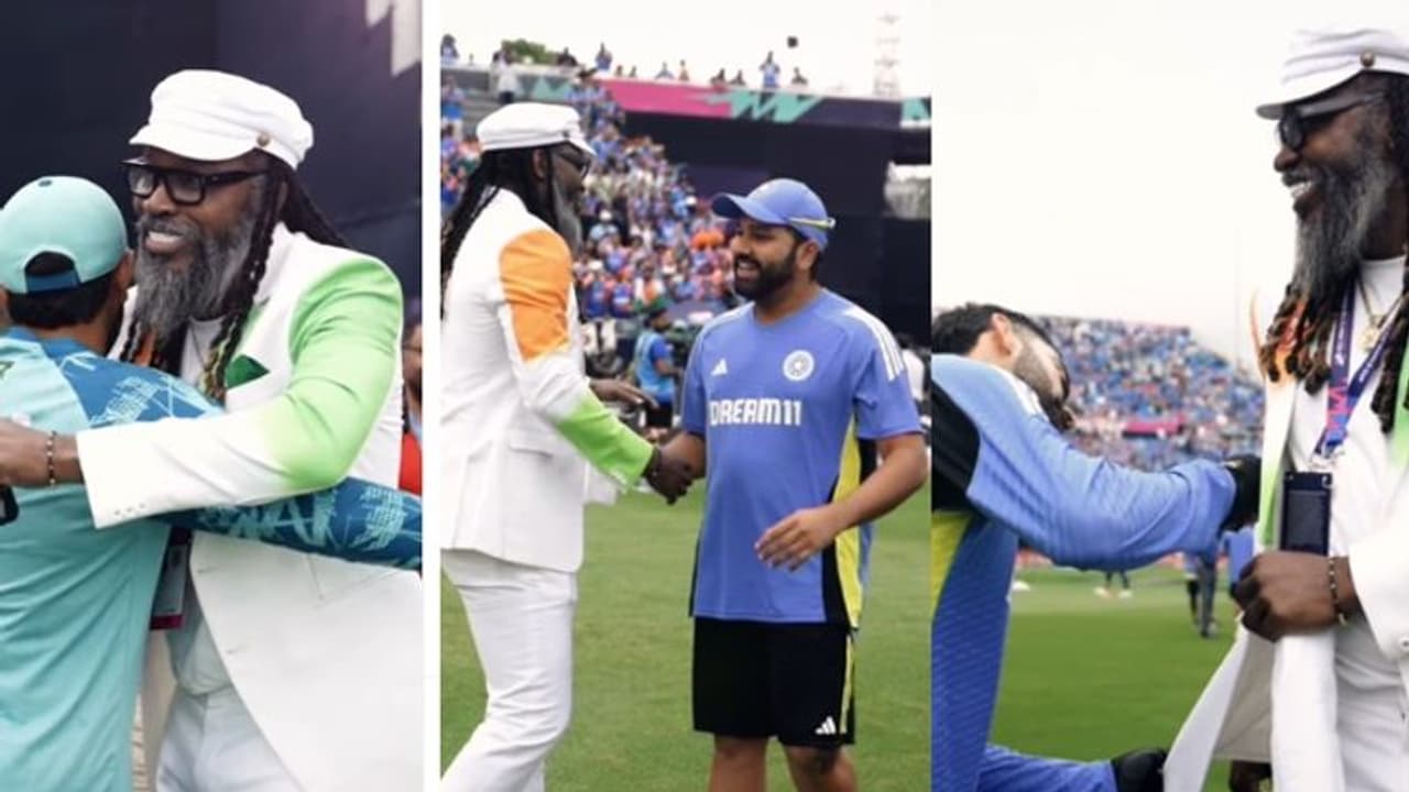T20 WC 2024, IND vs PAK: Chris Gayle meets Rohit, Kohli in NY; tricolour blazer wins hearts (WATCH) T20 WC 2024, IND vs PAK: Chris Gayle meets Rohit, Kohli in NY; tricolour blazer wins hearts (WATCH)