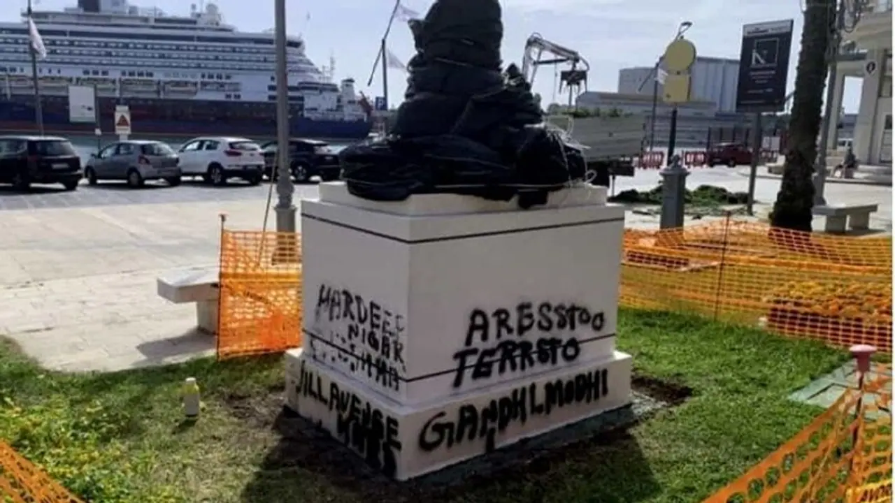 Mahatma Gandhi's bust in Italy vandalised by pro Khalistani elements; MEA responds sharply (WATCH)