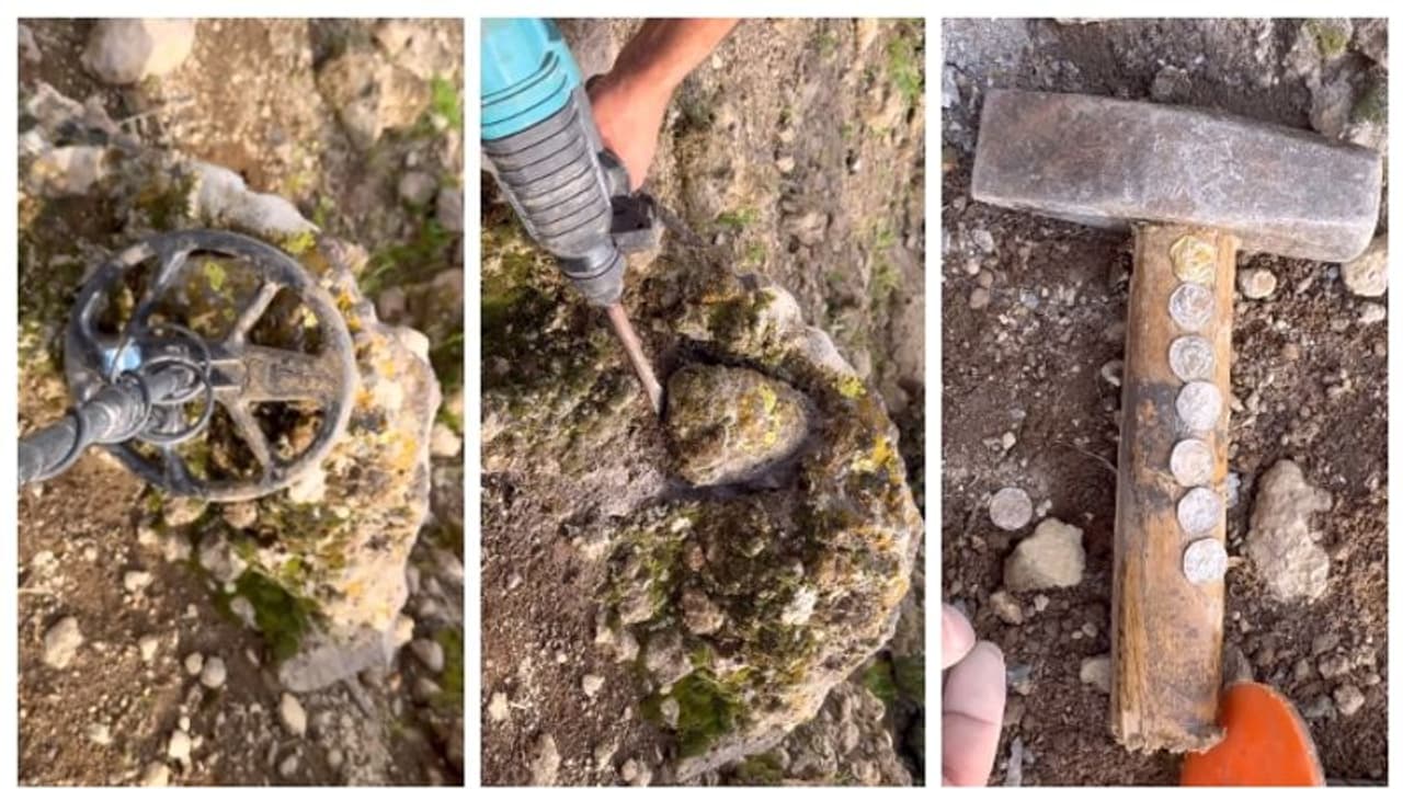 പാറ പൊട്ടിച്ച് സ്വര്ണ്ണനാണയങ്ങള് ശേഖരിക്കുന്ന വീഡിയോ, സോഷ്യല് മീഡിയയില് വൈറല് പാറ പൊട്ടിച്ച് സ്വര്ണ്ണനാണയങ്ങള് ശേഖരിക്കുന്ന വീഡിയോ, സോഷ്യല് മീഡിയയില് വൈറല്