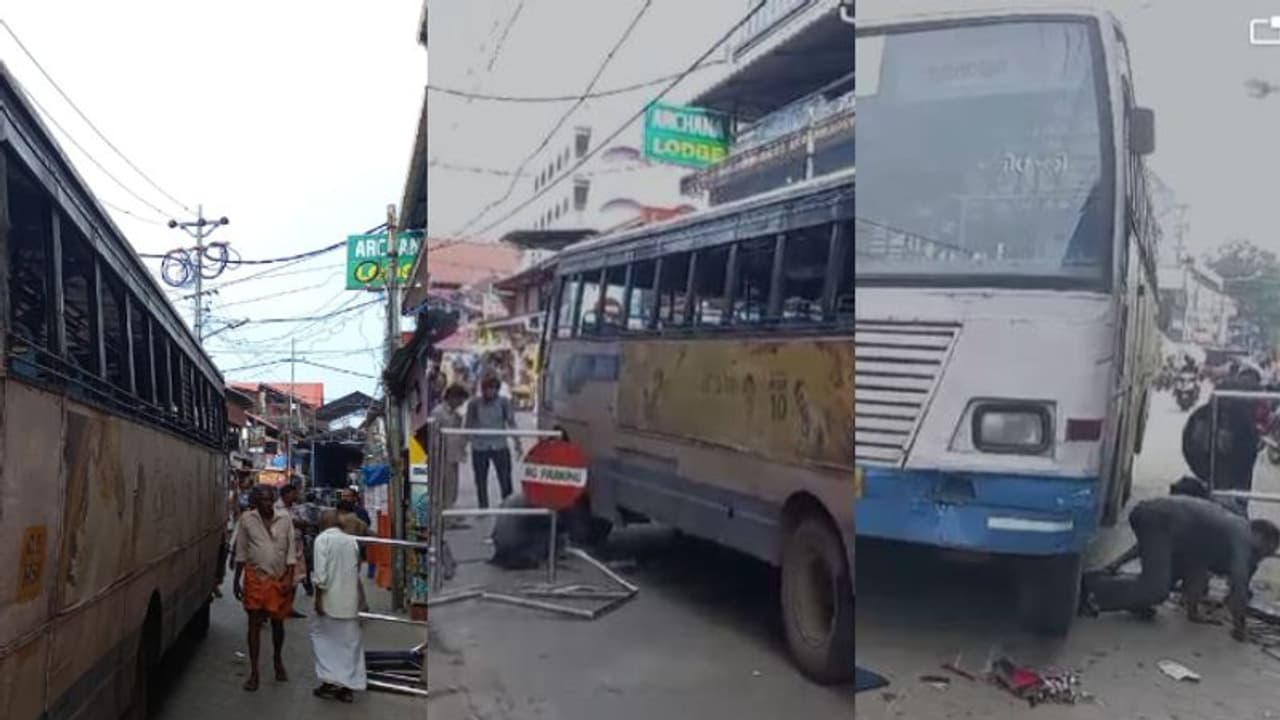 ഗുരുവായൂർ പടിഞ്ഞാറെ നടയിൽ കെഎസ്ആർടിസിന് ബ്രേക്ക് പോയി, നിയന്ത്രണം വിട്ട് ബാരിക്കേഡ് തകർത്തു ഗുരുവായൂർ പടിഞ്ഞാറെ നടയിൽ കെഎസ്ആർടിസിന് ബ്രേക്ക് പോയി, നിയന്ത്രണം വിട്ട് ബാരിക്കേഡ് തകർത്തു