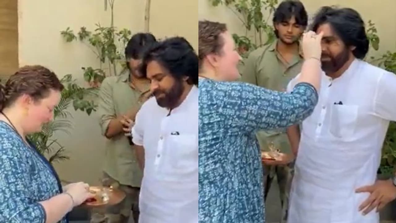 Pawan Kalyan's Russian wife applying tika, performing aarti takes internet by storm; WATCH viral video