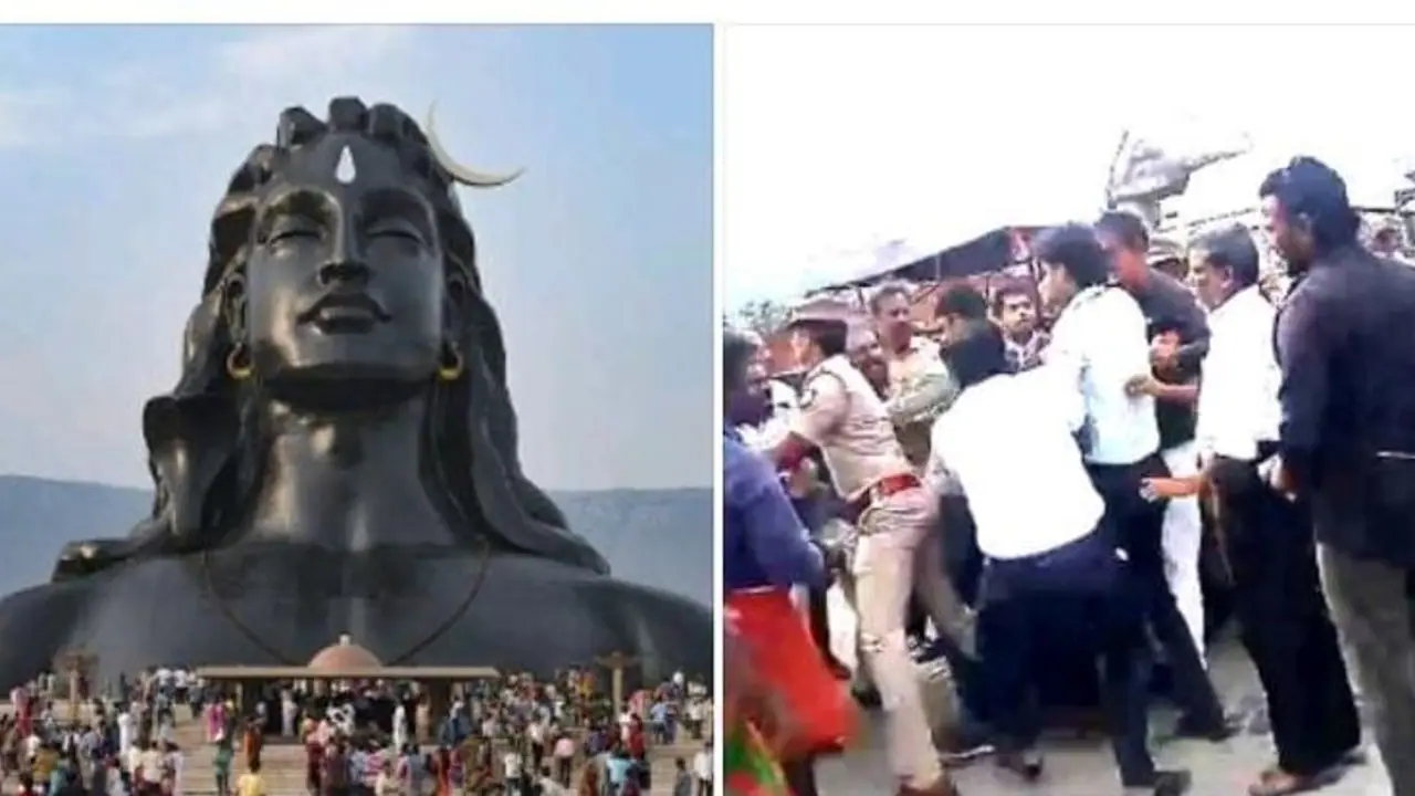 ஈஷா யோகா மையம் சார்பில் நவீன மின் மயானம்.. தடையை மீறி உள்ளே சென்றவர்கள் தடுத்து நிறுத்தம் வாக்குவாதம் 