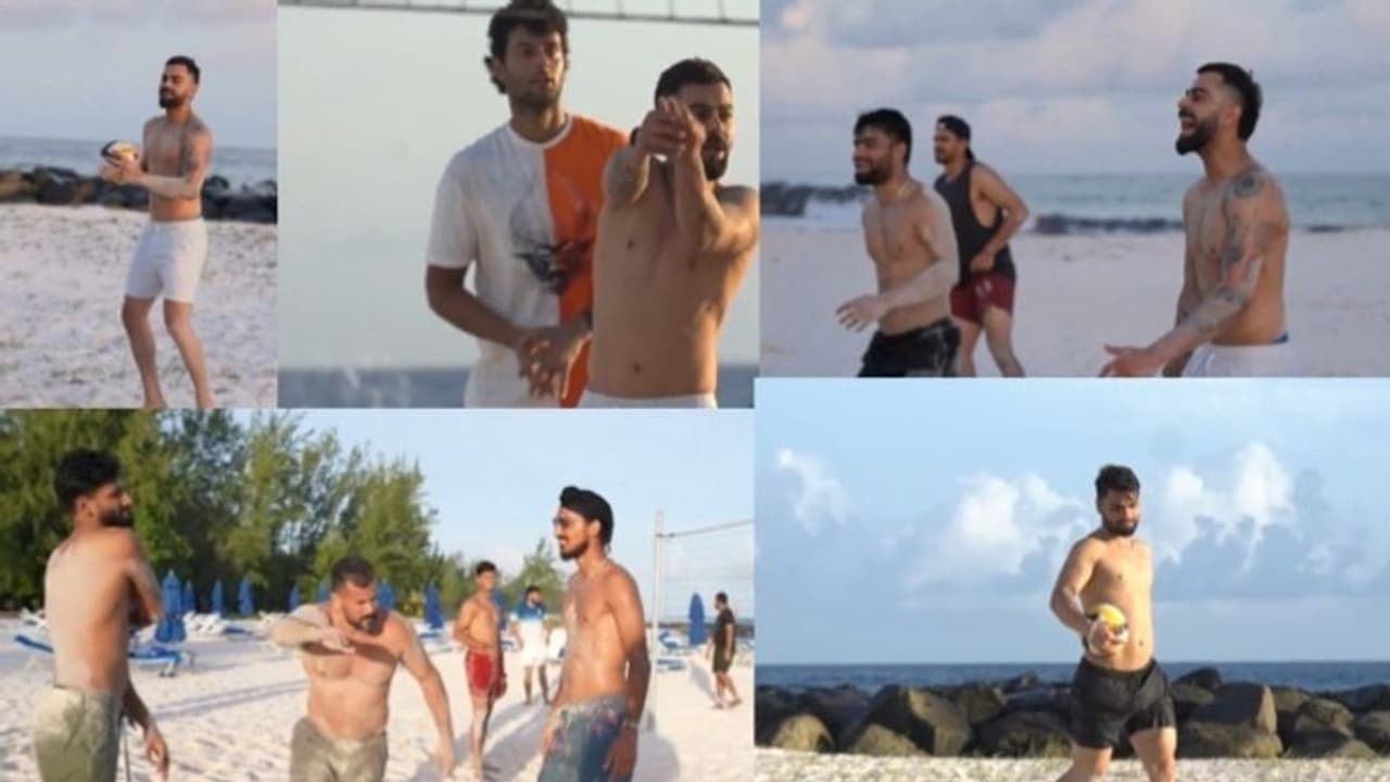 சிக்ஸ் பேக் உடலுடன் பீச் வாலிபால் விளையாடிய கோலி, ரிங்கு சிங், அர்ஷ்தீப் சிங், ஹர்திக் பாண்டியா!