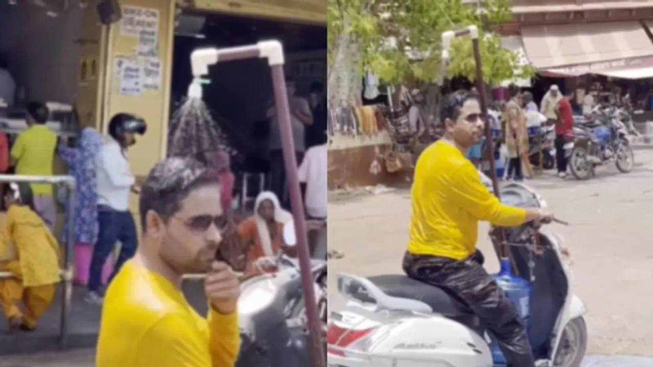 WATCH: Jodhpur Man Adds Small Shower to Scooter to Stay Cool During Heat