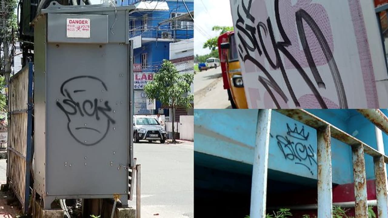 കൊച്ചിയിലെ സൂചനാ ബോര്ഡുകളും പൊതുസ്ഥലങ്ങളും വികൃതമാക്കി ഗ്രാഫിറ്റി, പൊലീസ് അന്വേഷണം തുടങ്ങി കൊച്ചിയിലെ സൂചനാ ബോര്ഡുകളും പൊതുസ്ഥലങ്ങളും വികൃതമാക്കി ഗ്രാഫിറ്റി, പൊലീസ് അന്വേഷണം തുടങ്ങി