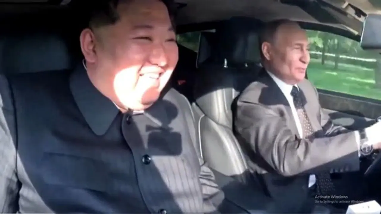 Vladimir Putin, Kim Jong Un take turns to drive each other in Russian made limousine (WATCH)