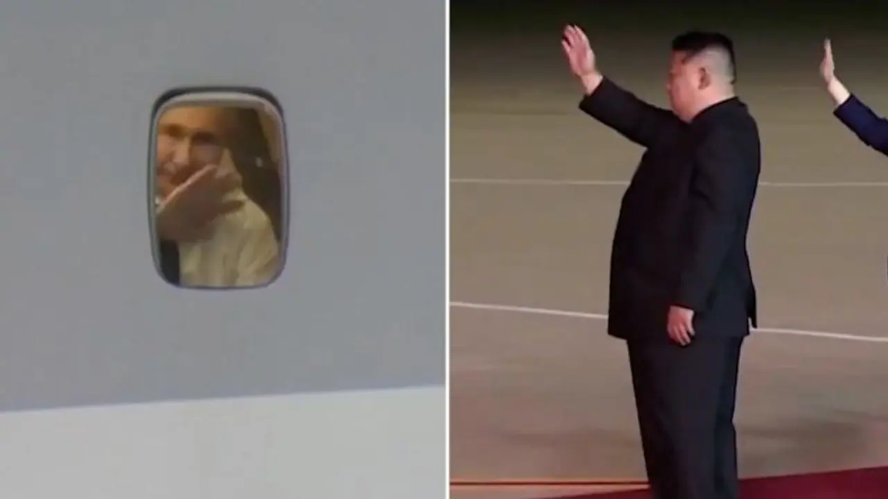 WATCH: Vladimir Putin waves goodbye to Kim Jong un through window of private jet as he departs North Korea WATCH: Vladimir Putin waves goodbye to Kim Jong un through window of private jet as he departs North Korea