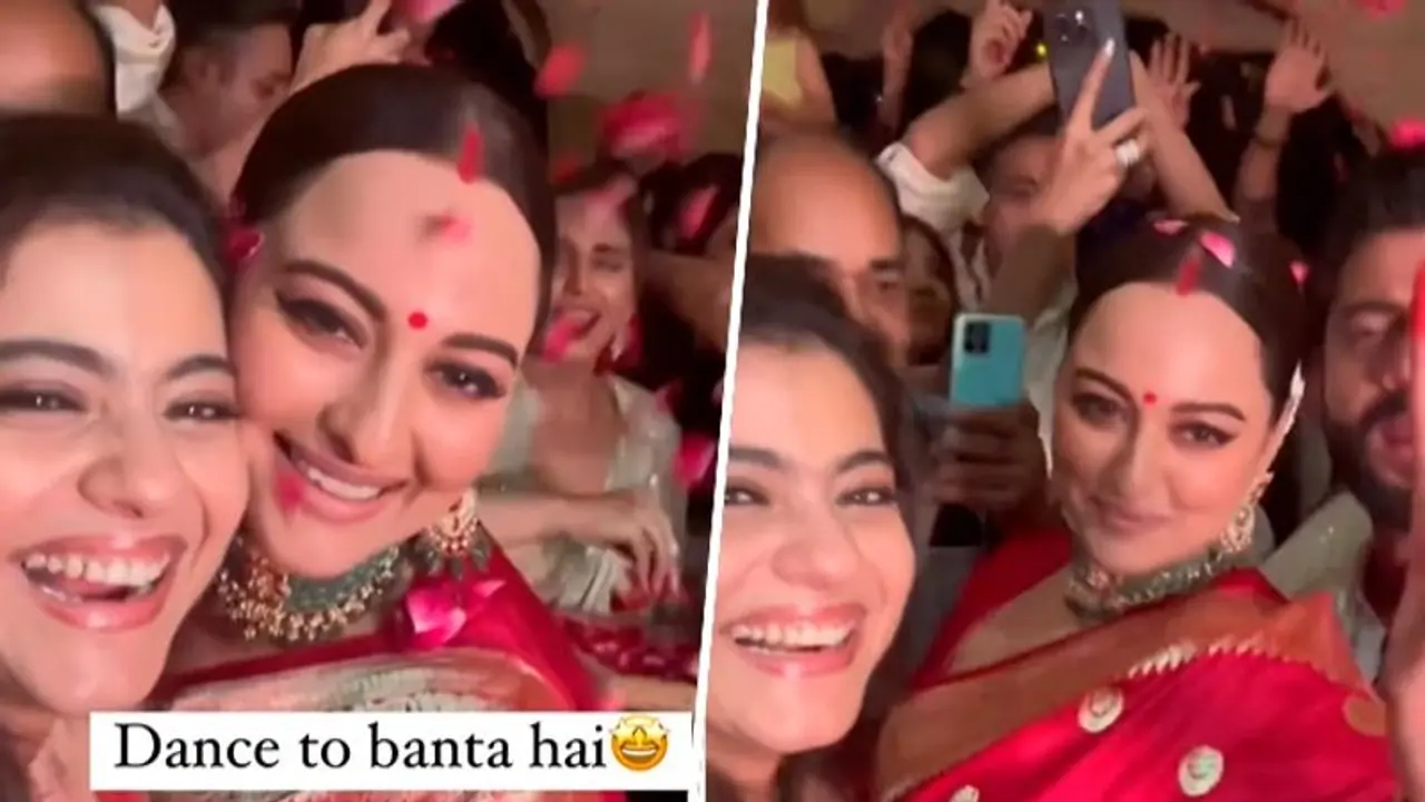 Kajol hugs Sonakshi Sinha, Zaheer Iqbal as bride gets emotional; dances to dhol beats at reception [WATCH]