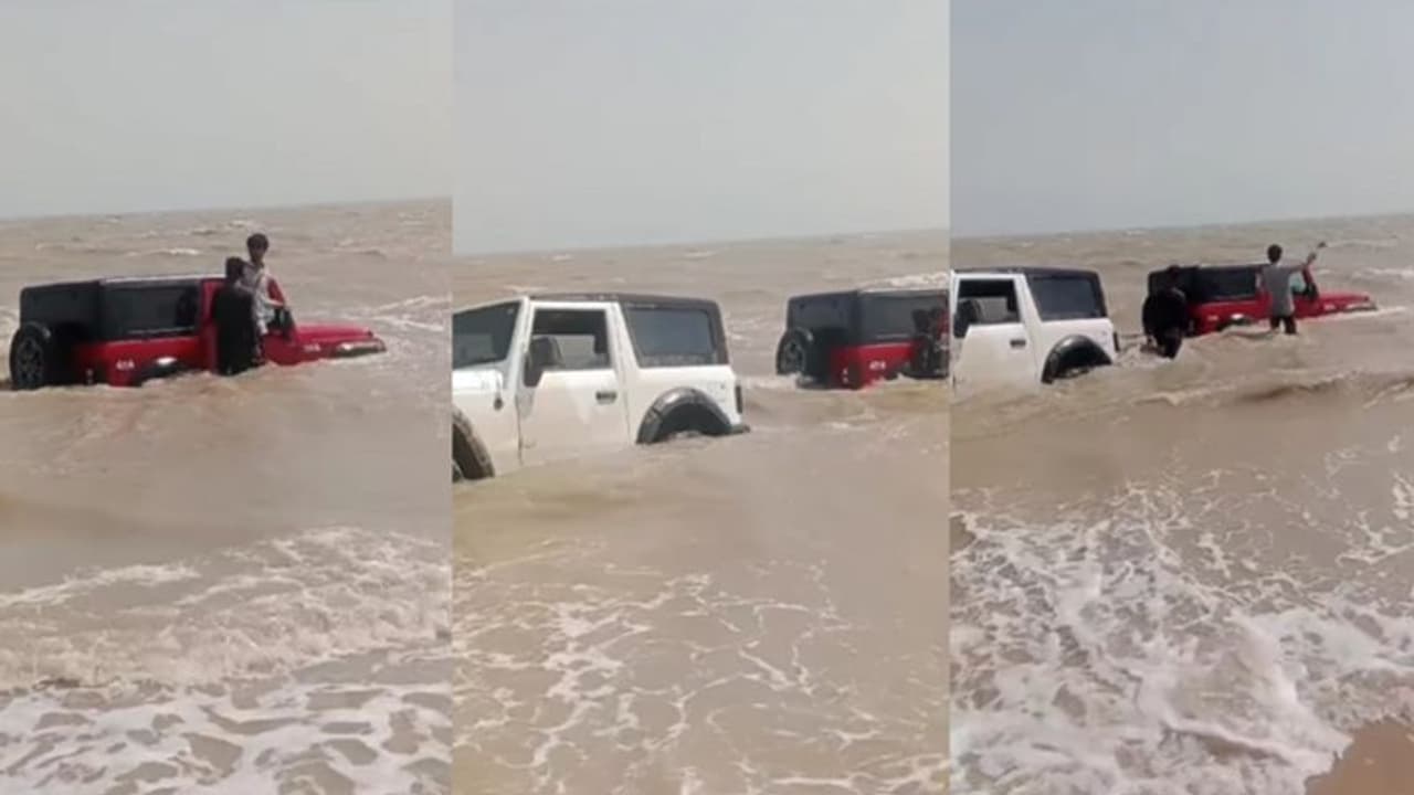 ಯುವಕರ ರೀಲ್ಸ್ ಹುಚ್ಚಿಗೆ ಎರಡು ಮಹೀಂದ್ರ ಥಾರ್ ಸಮುದ್ರ ಪಾಲು, ಭಯಾನಕ ವಿಡಿಯೋ!