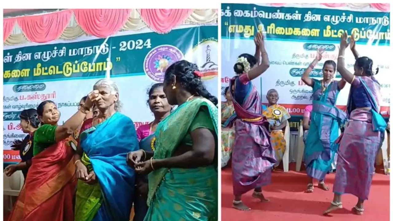 நாகையில் சடங்கு, சம்பிரதாயங்களை உடைத்துதெறிந்த விதவை பெண்கள்; பூச்சூடியும், பொட்டு வைத்தும் மகிழ்ச்சி