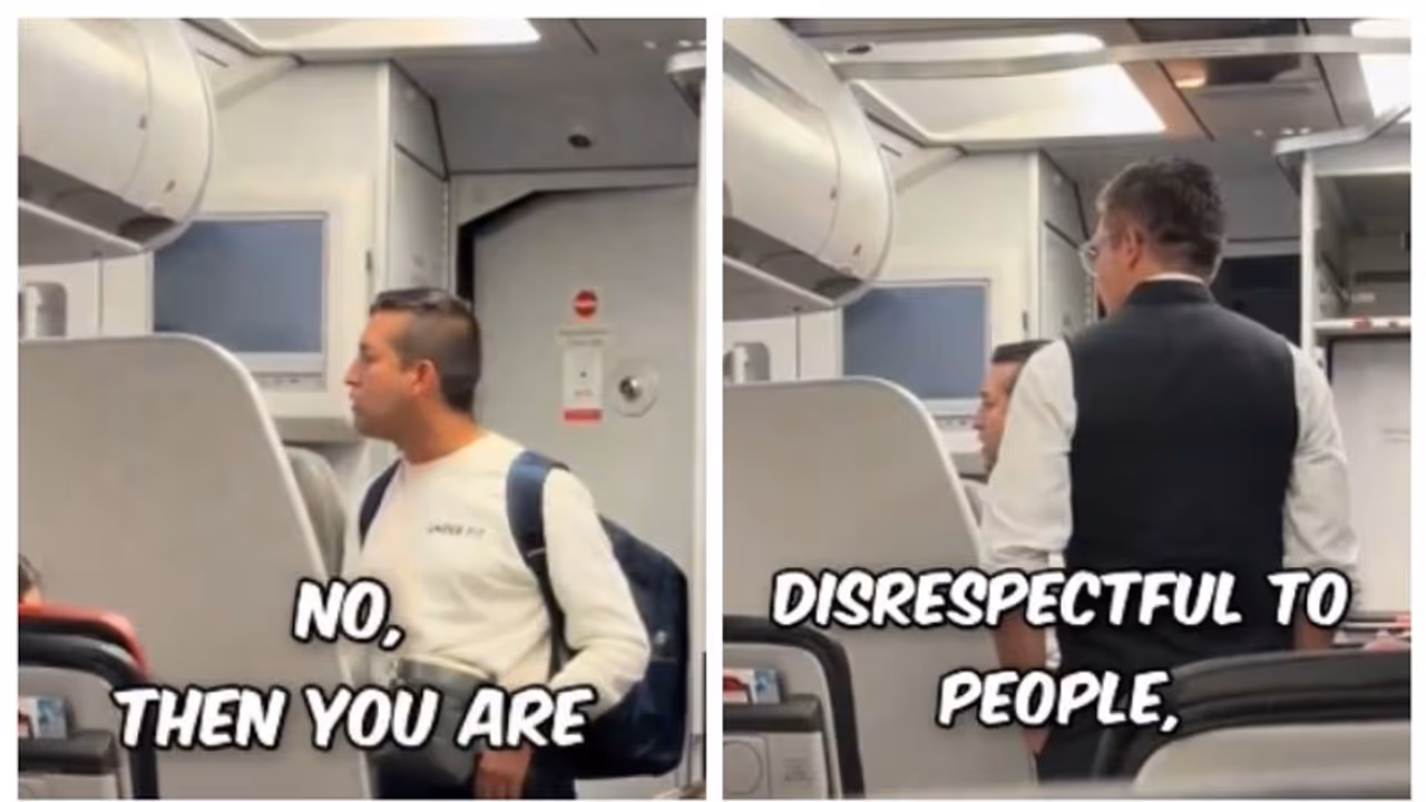 പറന്നുയരും മുമ്പ് യാത്രക്കാരനോട് പുറത്ത് പോകാന് ആവശ്യപ്പെട്ട് വിമാന ജീവനക്കാര്; വീഡിയോ വൈറല് പറന്നുയരും മുമ്പ് യാത്രക്കാരനോട് പുറത്ത് പോകാന് ആവശ്യപ്പെട്ട് വിമാന ജീവനക്കാര്; വീഡിയോ വൈറല്