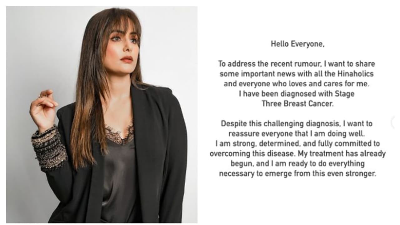 BREAKING: Actress Hina Khan diagnosed with stage 3 Breast Cancer; is 'fully committed to overcome this' BREAKING: Actress Hina Khan diagnosed with stage 3 Breast Cancer; is 'fully committed to overcome this'