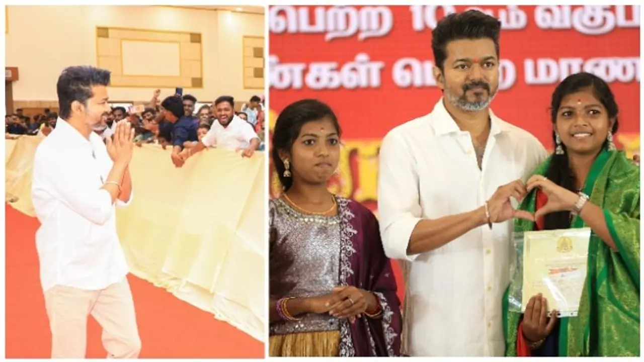Video and photos: Thalapathy Vijay spotted at meet and greet event with toppers in Chennai
