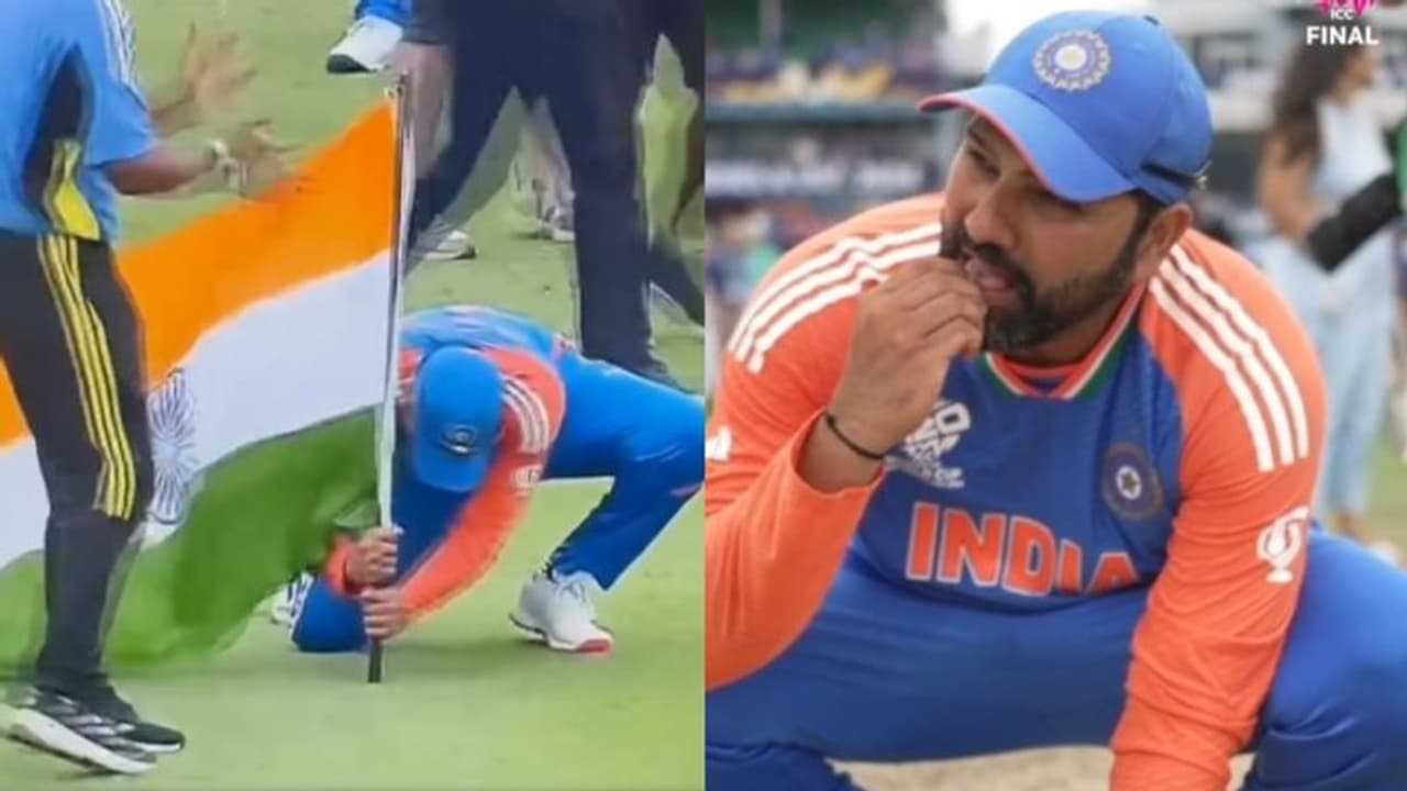 ആവേശ ജയത്തിനുശേഷം ബാര്ബഡോസില് ഇന്ത്യൻ പതാക നാട്ടി, പിച്ചിന്റെ രുചിയറിഞ്ഞ് ക്യാപ്റ്റൻ രോഹിത് ആവേശ ജയത്തിനുശേഷം ബാര്ബഡോസില് ഇന്ത്യൻ പതാക നാട്ടി, പിച്ചിന്റെ രുചിയറിഞ്ഞ് ക്യാപ്റ്റൻ രോഹിത്