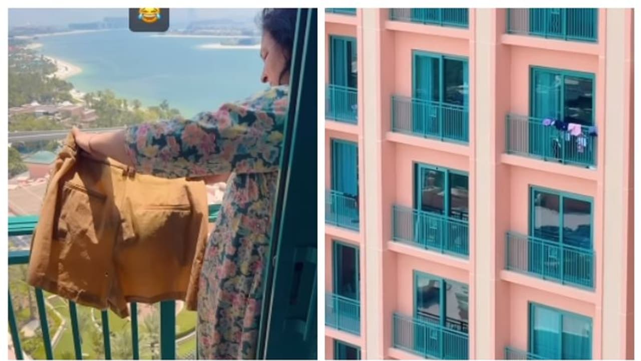 ദുബായില്‍ ബഹുനില ഹോട്ടലിന്‍റെ ബാല്‍ക്കണിയല്‍ വസ്ത്രം ഉണക്കാനിടുന്ന സ്ത്രീയുടെ വീഡിയോ വൈറല്‍ 