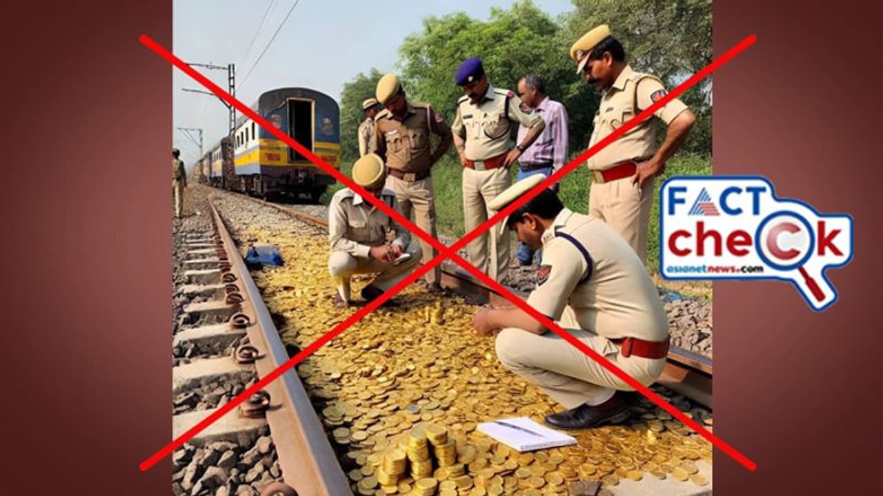 റെയില്വേ ട്രാക്കില് നിന്ന് വന് സ്വര്ണനാണയ ശേഖരം പിടികൂടിയതായുള്ള ചിത്രം സത്യമോ? Fact Check റെയില്വേ ട്രാക്കില് നിന്ന് വന് സ്വര്ണനാണയ ശേഖരം പിടികൂടിയതായുള്ള ചിത്രം സത്യമോ? Fact Check