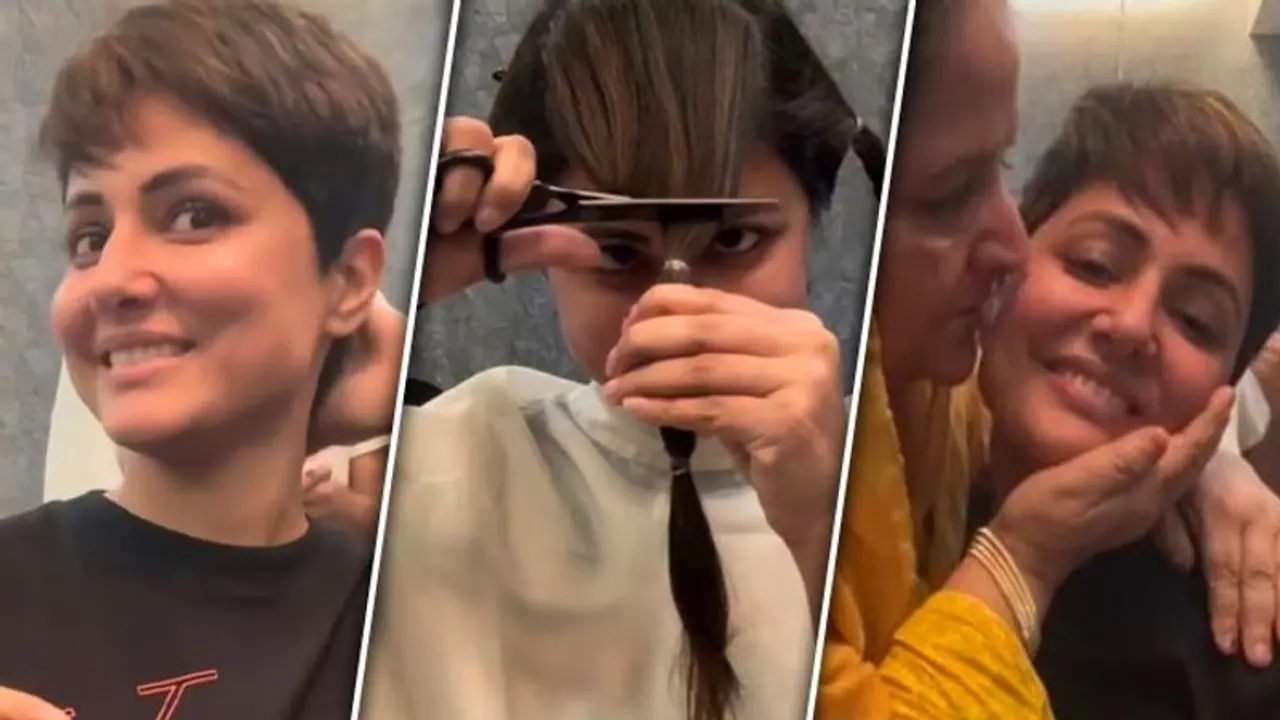 Hina Khan chops off hair as she undergoes chemotherapy for breast cancer; WATCH emotional video Hina Khan chops off hair as she undergoes chemotherapy for breast cancer; WATCH emotional video