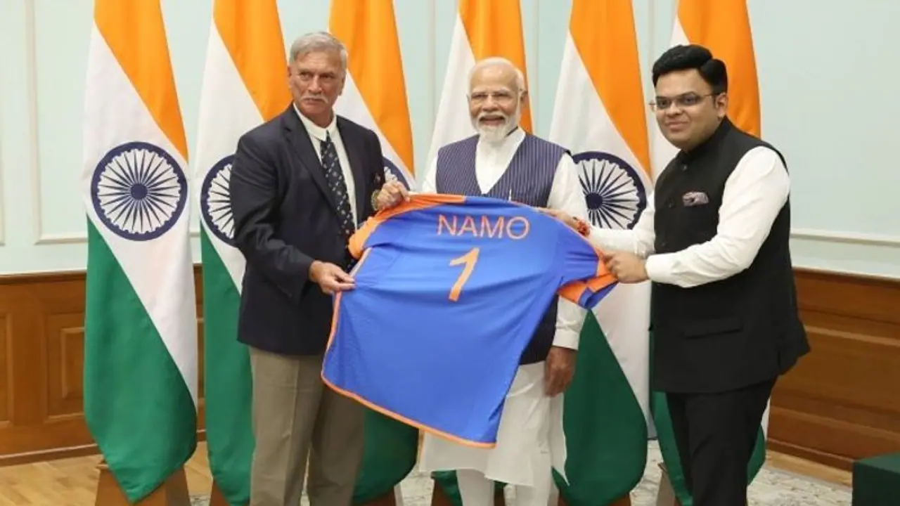 BCCI presents 'Namo 1' Champions jersey to PM Modi after his meeting with T20 WC winning team; pic goes viral