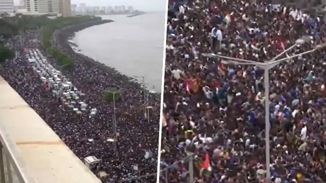 Sea of people throng Mumbai's Marine Drive, Wankhede Stadium to honour T20 WC champions; WATCH viral videos Sea of people throng Mumbai's Marine Drive, Wankhede Stadium to honour T20 WC champions; WATCH viral videos