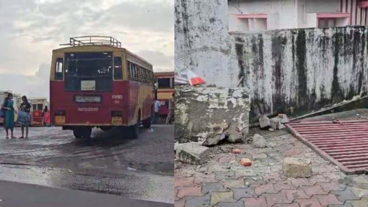 ഡ്രൈവർ കാപ്പി കുടിക്കാൻ പോയി, നിർത്തിയിട്ടിരുന്ന കെഎസ്ആർടിസി ബസ് റോഡിലേക്ക് നീങ്ങി; ഗേറ്റും മതിലും തകര്ത്തു ഡ്രൈവർ കാപ്പി കുടിക്കാൻ പോയി, നിർത്തിയിട്ടിരുന്ന കെഎസ്ആർടിസി ബസ് റോഡിലേക്ക് നീങ്ങി; ഗേറ്റും മതിലും തകര്ത്തു