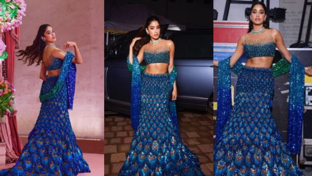 പീ കോക്ക് ലെഹങ്കയില്‍ മനോഹരിയായി ജാന്‍വി കപൂര്‍; വീഡിയോ 