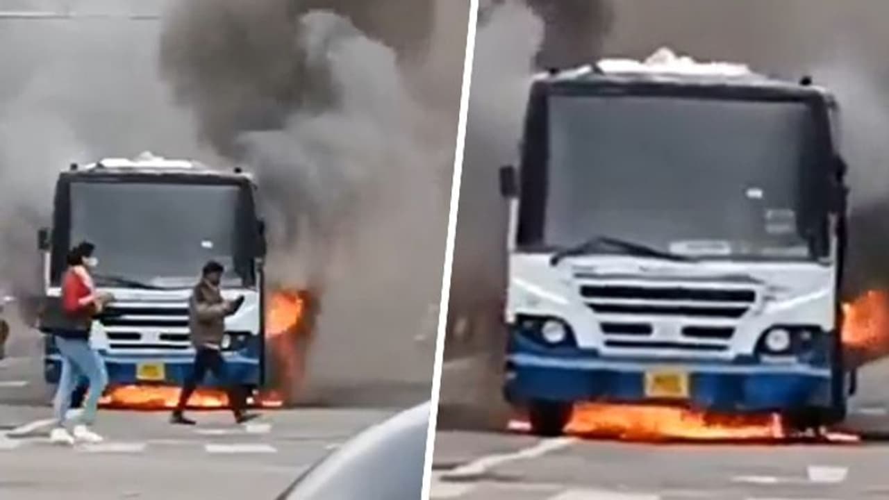 Bengaluru: BMTC bus with 30 onboard catches fire, alert driver saves passengers (WATCH)