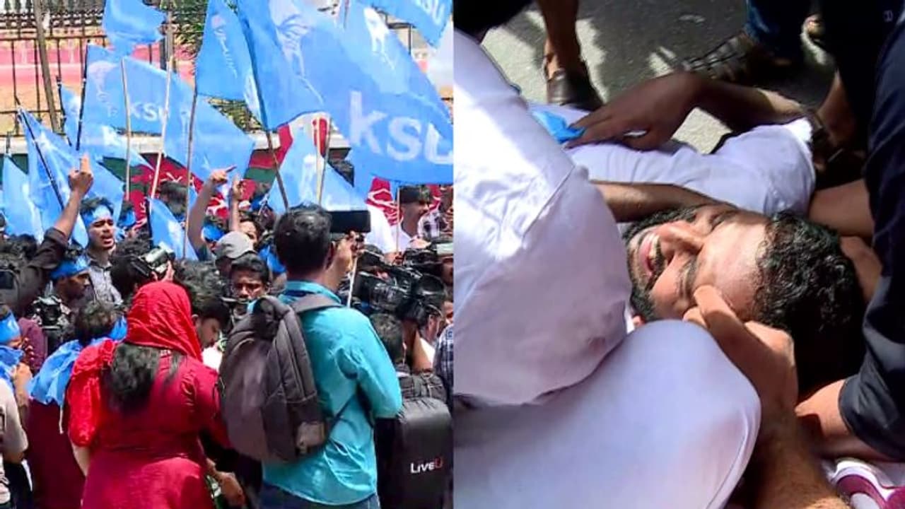 എസ്എഫ്ഐ അതിക്രമത്തില്‍ പ്രതിഷേധം; കെഎസ്‍യു അവകാശ പത്രിക മാര്‍ച്ചിൽ സംഘര്‍ഷം, പ്രവര്‍ത്തകര്‍ക്ക് പരിക്ക്