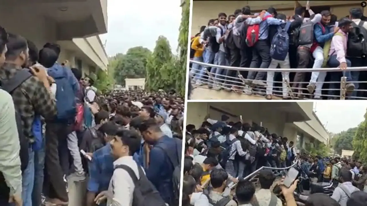 Gujarat: Stampede like situation during walk in interview at Ankleshwar hotel, video goes viral (WATCH) Gujarat: Stampede like situation during walk in interview at Ankleshwar hotel, video goes viral (WATCH)