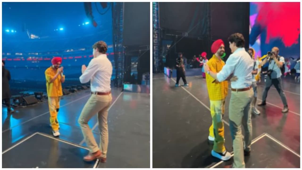 [WATCH] Diljit Dosanjh welcomes Canada PM Justin Trudeau with a Namaste as they share the stage before concert