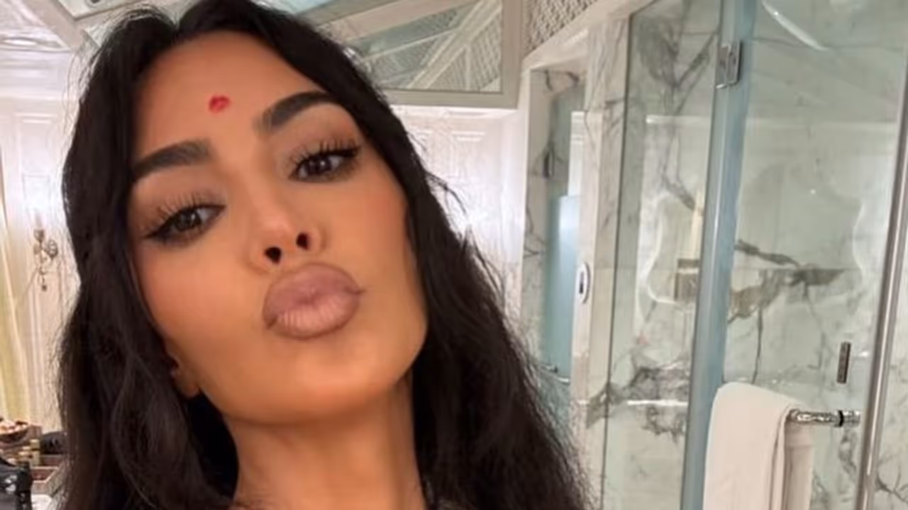[PICS] Kim Kardashian stuns in traditional red 'Tika' after attending Anant Ambani Radhika Merchant's wedding