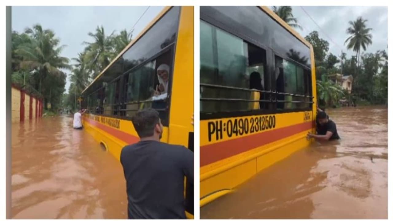 വീണ്ടും വെള്ളക്കെട്ടിൽ കുടുങ്ങി സ്കൂൾ ബസ്; കുട്ടികളെ മറ്റൊരു ബസിൽ വീട്ടിലെത്തിച്ചു; പരാതിയുമായി നാട്ടുകാർ