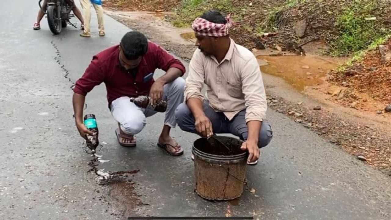 ശക്തമായ മഴ: നിര്മാണത്തിലിരുന്ന റോഡിൽ വിള്ളല് വീണു ശക്തമായ മഴ: നിര്മാണത്തിലിരുന്ന റോഡിൽ വിള്ളല് വീണു