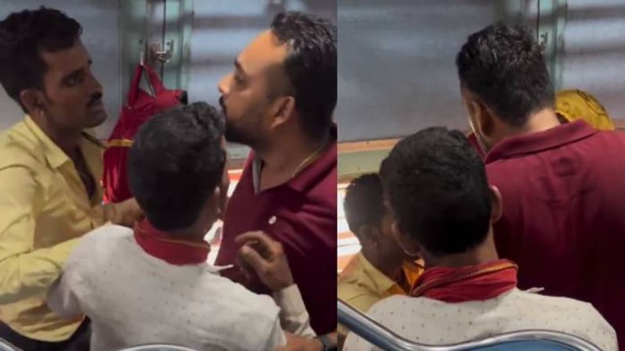 'ഈ ഭക്ഷണം കഴിച്ചിട്ട് എഴുന്നേറ്റാൽ പോരേ?' ട്രെയിനിൽ വീണ്ടും വഴക്ക്, വൈറലായി വീഡിയോ 'ഈ ഭക്ഷണം കഴിച്ചിട്ട് എഴുന്നേറ്റാൽ പോരേ?' ട്രെയിനിൽ വീണ്ടും വഴക്ക്, വൈറലായി വീഡിയോ