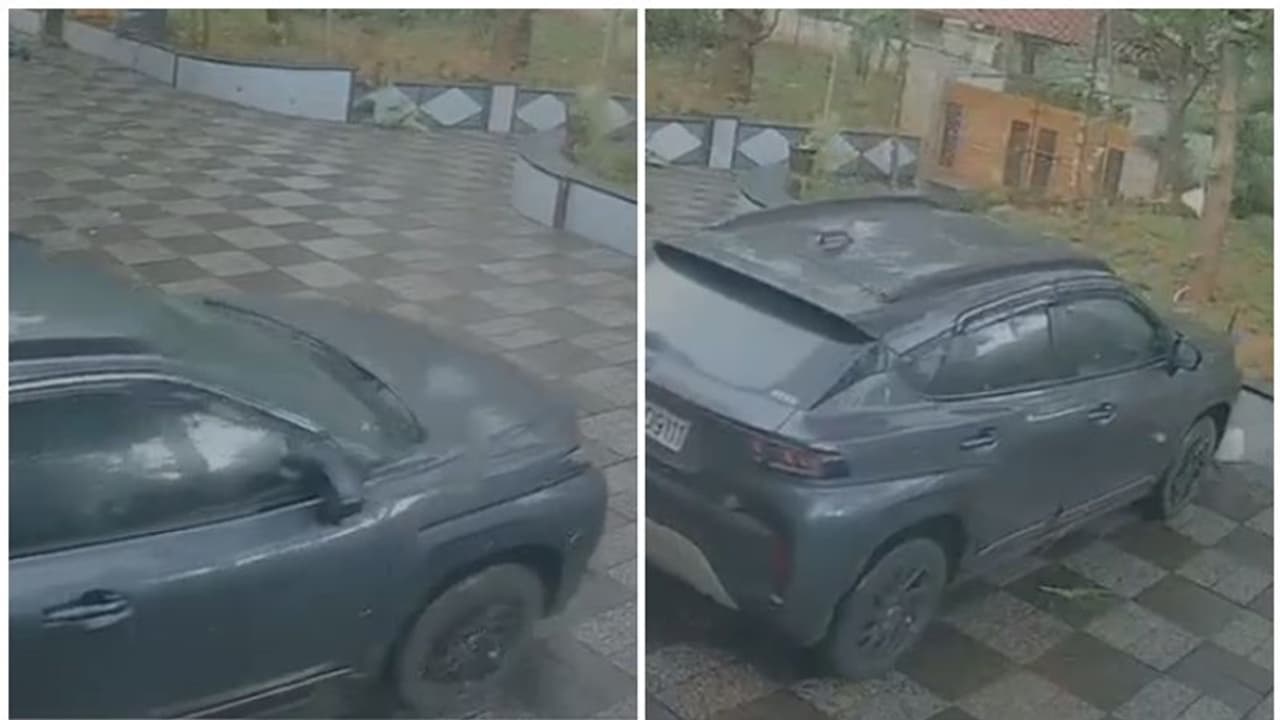 സിസിടിവി നോക്കിയപ്പോൾ പോർച്ചിൽ കിടന്ന കാർ മുറ്റത്തേക്ക് നിരങ്ങി നീങ്ങുന്നു; പ്രദേശത്ത് വീശിയത് ശക്തമായ കാറ്റ് സിസിടിവി നോക്കിയപ്പോൾ പോർച്ചിൽ കിടന്ന കാർ മുറ്റത്തേക്ക് നിരങ്ങി നീങ്ങുന്നു; പ്രദേശത്ത് വീശിയത് ശക്തമായ കാറ്റ്