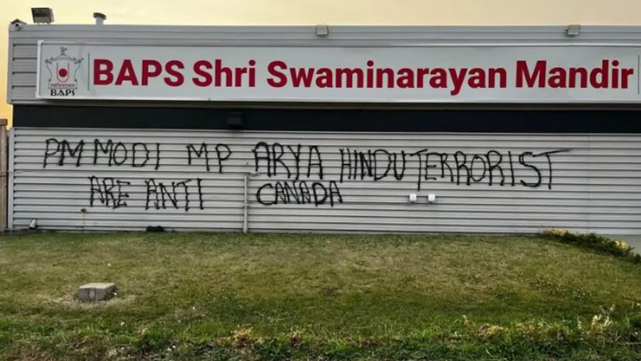 BAPS Swaminarayan Temple defaced in Canada with anti India graffiti BAPS Swaminarayan Temple defaced in Canada with anti India graffiti