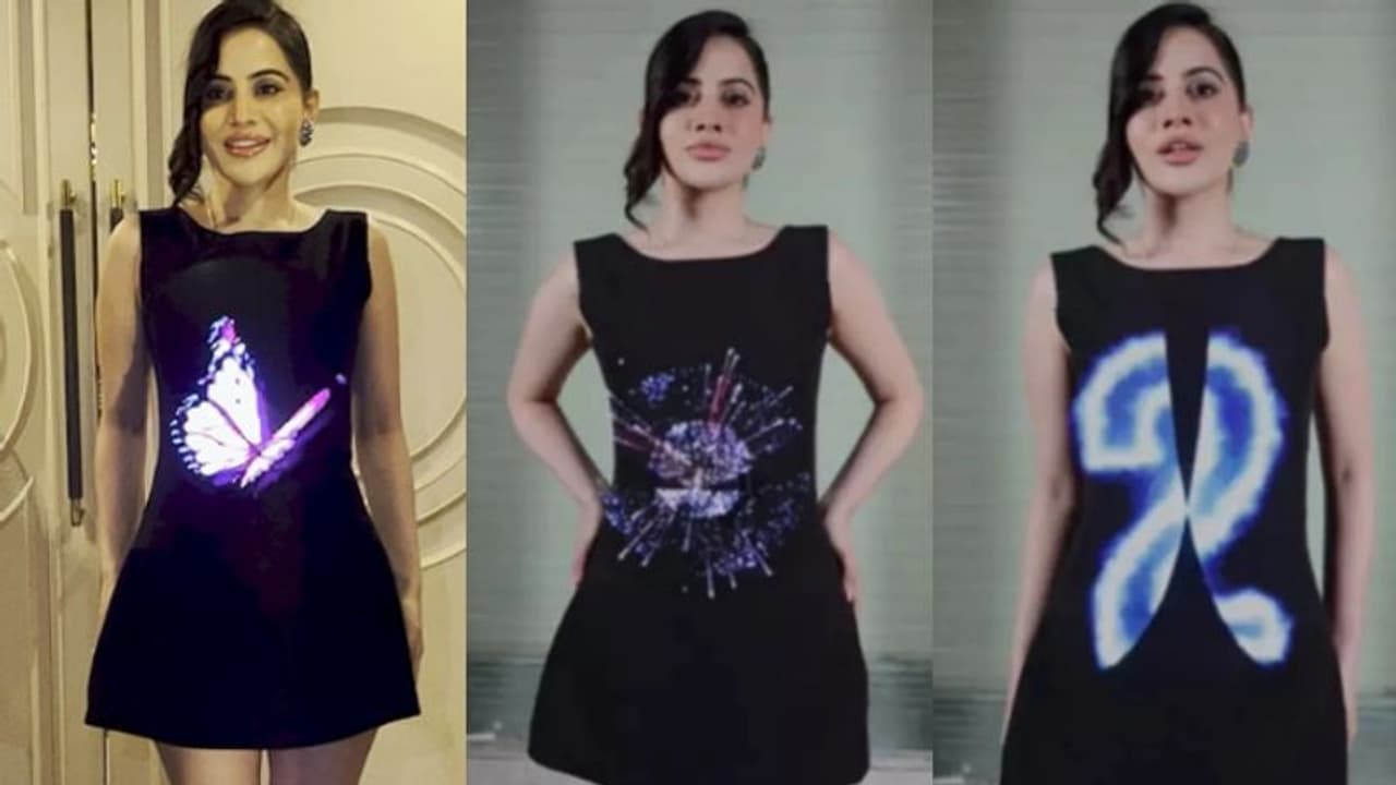 വെടിക്കെട്ടും പറക്കുന്ന ചിത്രശലഭവും, പ്രൊജക്ടര്‍ ഘടിപ്പിച്ച മിനി ഡ്രസില്‍ ഉര്‍ഫി ജാവേദ്; വീഡിയോ