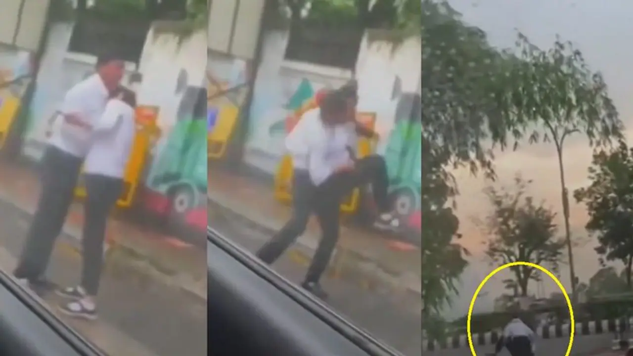 ನಡು ರಸ್ತೆಯಲ್ಲಿ ಜೋಡಿಯ ರೊಮ್ಯಾನ್ಸ್, ಸಿನ್ಮಾ ಶೈಲಿಯಲ್ಲಿ ಎಸ್ಕೇಪ್ ಆದರೂ ಪಜೀತಿ ದೃಶ್ಯ ಸೆರೆ!