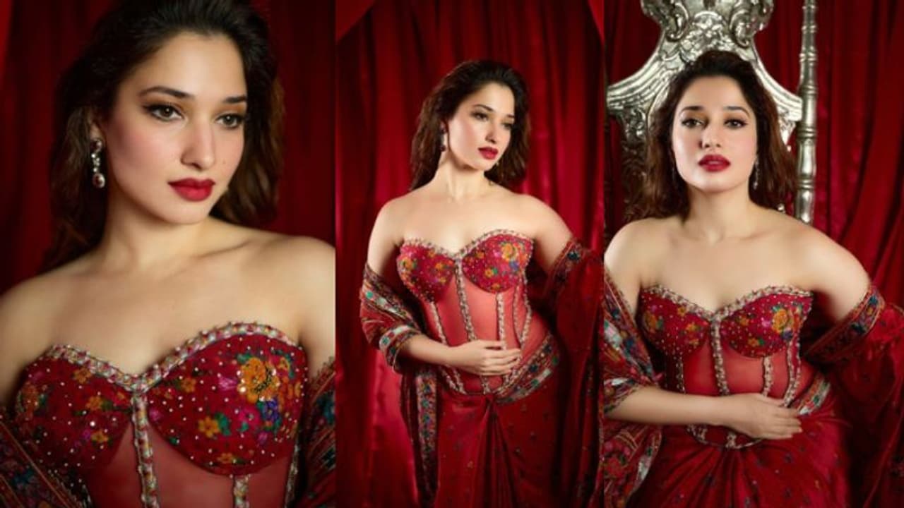  റെഡ് സാരിക്കൊപ്പം കോര്‍സെറ്റ് ടോപ്പ് ധരിച്ച് ഗ്ലാമര്‍ ലുക്കില്‍ തമന്ന ഭാട്ടിയ; ചിത്രങ്ങള്‍ വൈറല്‍