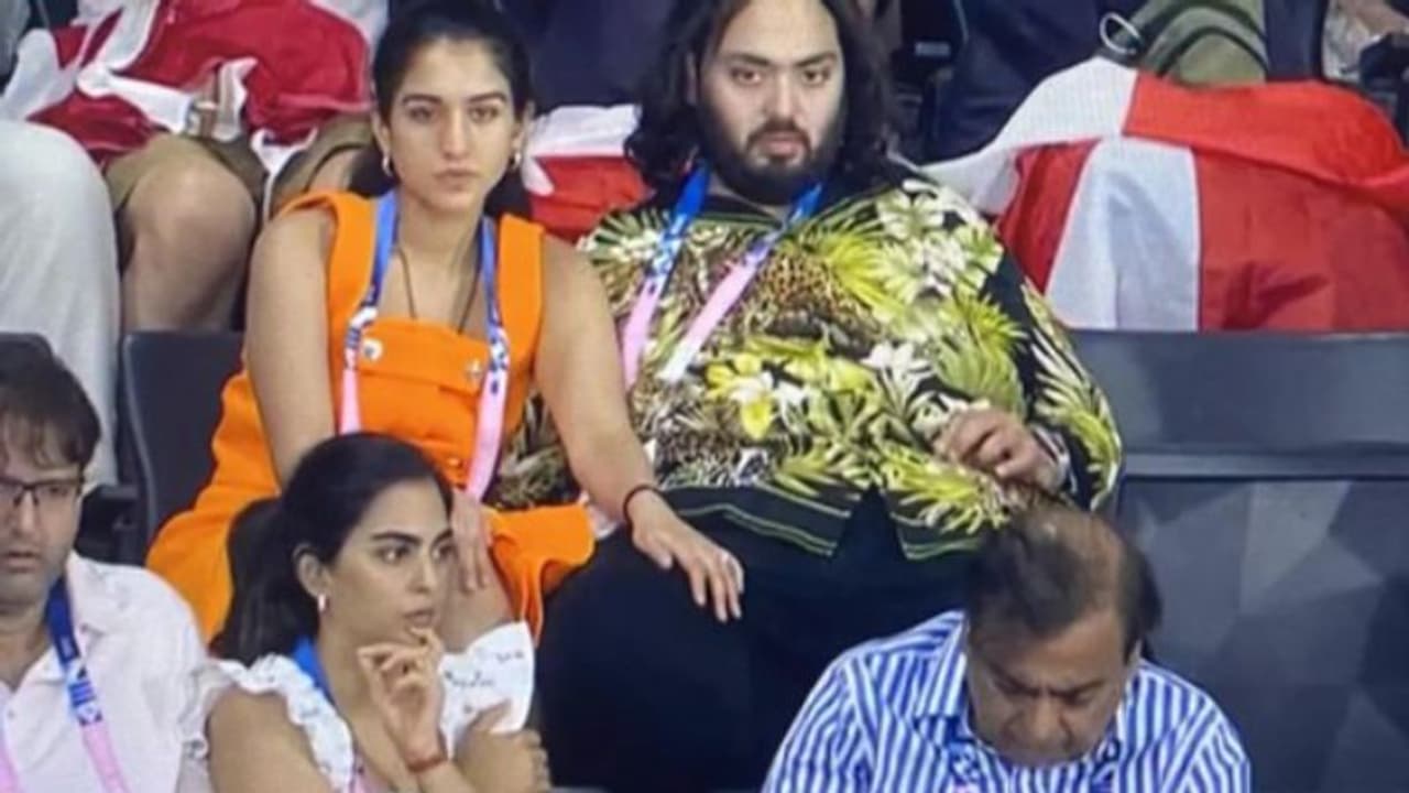 Newly weds Anant Ambani, Radhika Merchant watch Olympic games with Mukesh Ambani, Isha [PHOTOS]