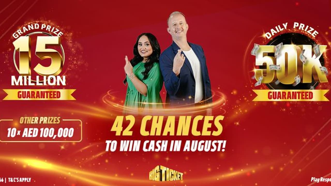 ബിഗ് ടിക്കറ്റ്: 15 മില്യൺ ദിർഹം നേടാം, കൂടാതെ ദിവസവും 50,000 ദിർഹം വീതം ബിഗ് ടിക്കറ്റ്: 15 മില്യൺ ദിർഹം നേടാം, കൂടാതെ ദിവസവും 50,000 ദിർഹം വീതം