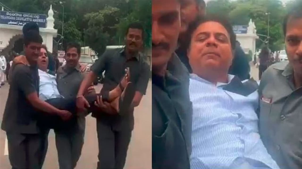 ತೆಲಂಗಾಣ ಅಸೆಂಬ್ಲಿಯಲ್ಲಿ ಹೈಡ್ರಾಮಾ: ಕೆಟಿಆರ್‌ ಕೈಕಾಲು ಹಿಡಿದು ಎತ್ತಿ ಹೊರಹಾಕಿದ ಮಾರ್ಷಲ್ಸ್‌