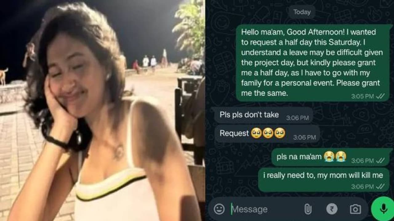 'ലീവ് തന്നില്ലെങ്കിൽ അമ്മയെന്നെ കൊല്ലും മാഡം', യുവതിയുടെ ലീവപേക്ഷ കണ്ട് ചിരിച്ചുപോയി എന്ന് നെറ്റിസൺസ് 'ലീവ് തന്നില്ലെങ്കിൽ അമ്മയെന്നെ കൊല്ലും മാഡം', യുവതിയുടെ ലീവപേക്ഷ കണ്ട് ചിരിച്ചുപോയി എന്ന് നെറ്റിസൺസ്